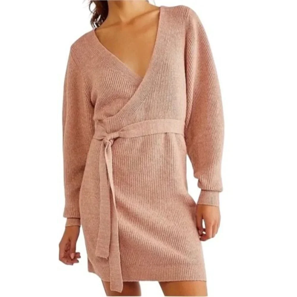 Free People Sienna Wrap Dress in Cocoa Size Small NWT